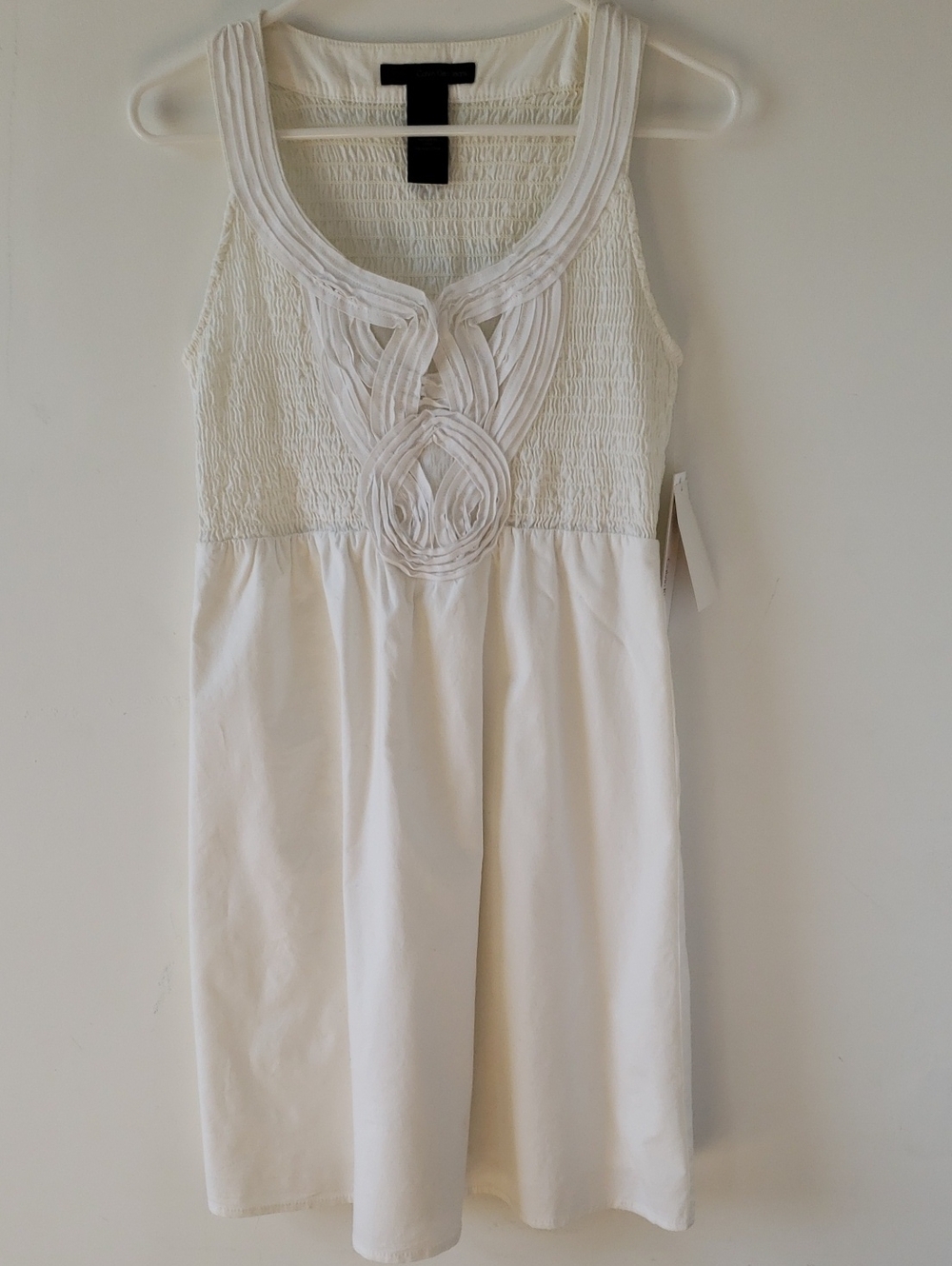 Calvin Klein Jeans White Sleeveless Smocked Casual Dress